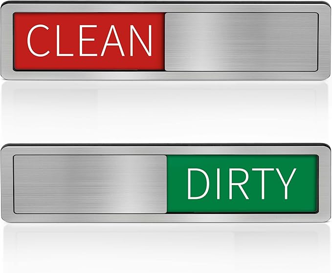 Dishwasher Clean Dirty Sign-Dishwasher Magnet Stainless Steel Clean Dirty Sign for Kitchen Organization Farmhouse Dishwasher Slide Indicator, Optional Adhesive Stickers-CubbioJoy