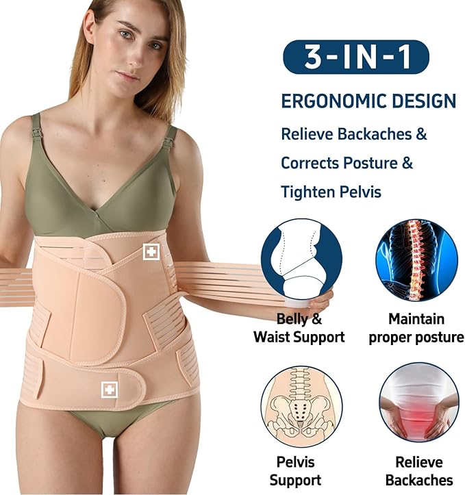 3 in 1 Postpartum Belly Band Post Partum for Women Abdominal Binder Surgery C Section Recovery Stomach Belly Wrap Belt-CubbioJoy