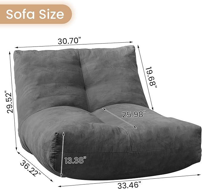 Bean Bag Chair Lazy Bean Bag Sofa, Floor Beanbag Chairs with Stuffed High-Density Foam, Memory Foam Bean Bag Sofa for Living Room, Bedroom and Office-CubbioJoy
