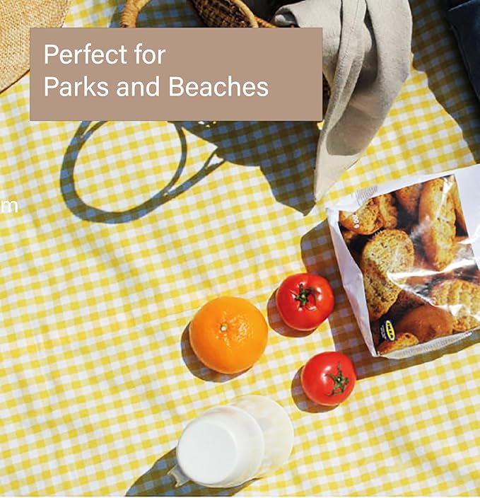 Cute Gingham Picnic Blanket, Waterproof Foldable, in Large 80x60in and Extra Large 80x80in, Portable Compact Beach Blanket, Oversized XL Outdoor Mat (Yellow, Large)-CubbioJoy