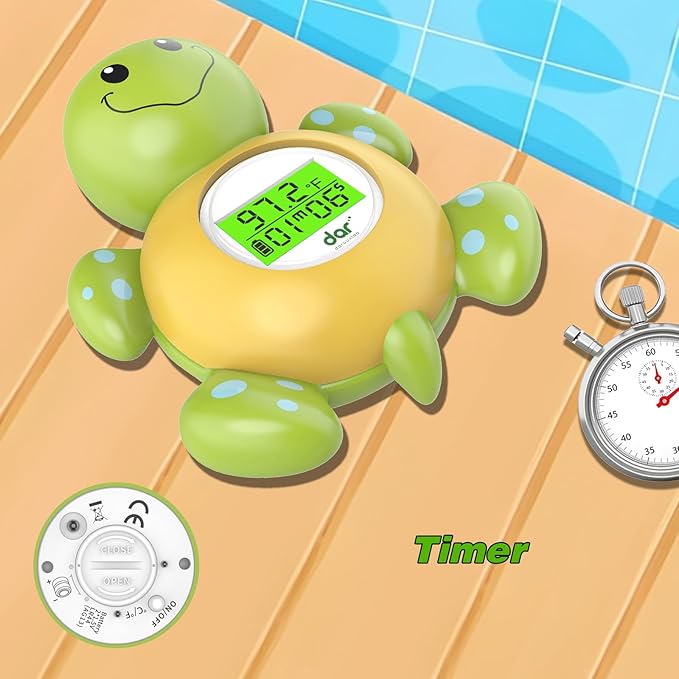 Baby Bath Thermometer with Timer, Safety Digital Water Temperature Thermometer with 3 Color Backlit and Temperature Warning, Bath Tube Floating Toy for Infant, Toddler-CubbioJoy