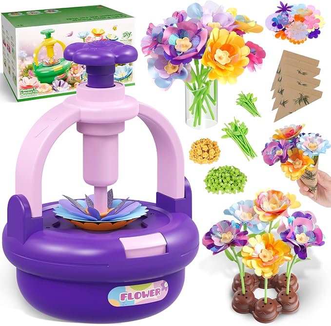 Arts and Crafts Kit for Kids Ages 4-8,Flower Bouquet Toys,DIY Flower Market Toys,Build Your Flower Bouquet,Educational Christmas Birthday Gifts for 3 4 5 6 7 8 9 Year Old Girls-Purple-CubbioJoy