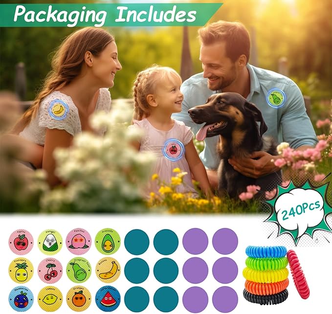 240Pcs Mosquito Patches Stickers, Individually Wrapped Natural Plant Based Mosquito Stickers for Kids Adult Outdoor Hiking, Camping, Travel-CubbioJoy