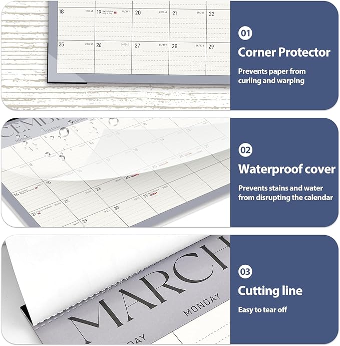 Desk Calendar 2025-2026, Monthly Desktop Large Calendar Runs Until December 2026-17" x 12" Desk Wall Planner for Family Office Teacher School, Blue-CubbioJoy