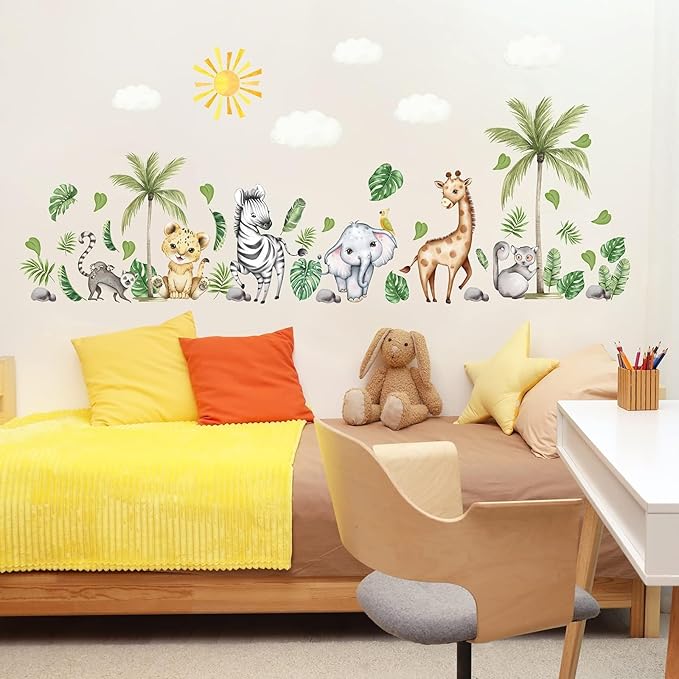 clothmile Watercolor Jungle Animal Wall Decals - Forest Animal Wall Sticker - Elephant, Lion, Monkey - For Kids, Baby Nursery, Playroom, Bedroom & Classroom Decor-CubbioJoy