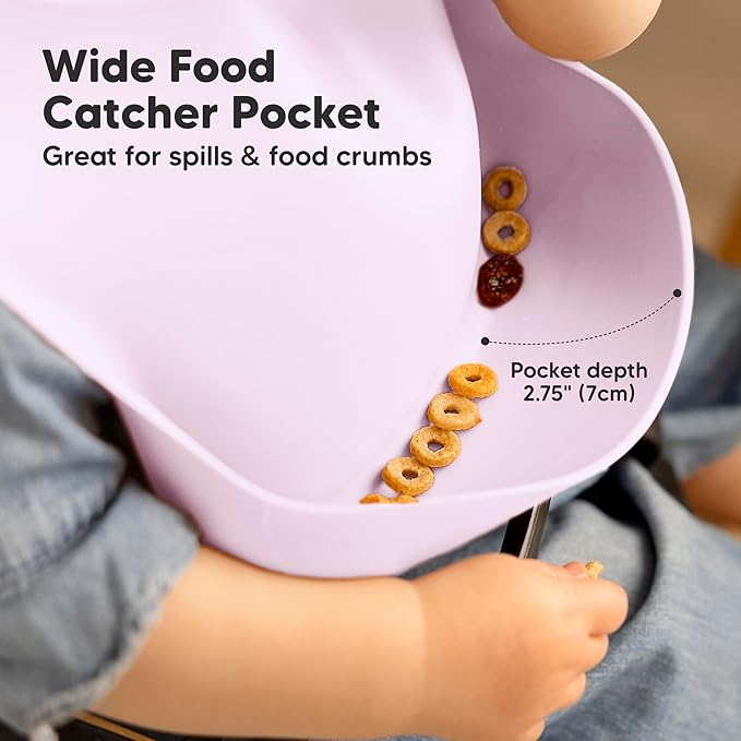 KeaBabies 2-Pack Silicone Baby Bibs for Eating - Sturdy Food-Grade Silicone Bibs for Babies Girl, Boy, Large Food Catcher, Clean & Put On Easily, Waterproof Toddler Feeding Essentials (Amethyst)-CubbioJoy
