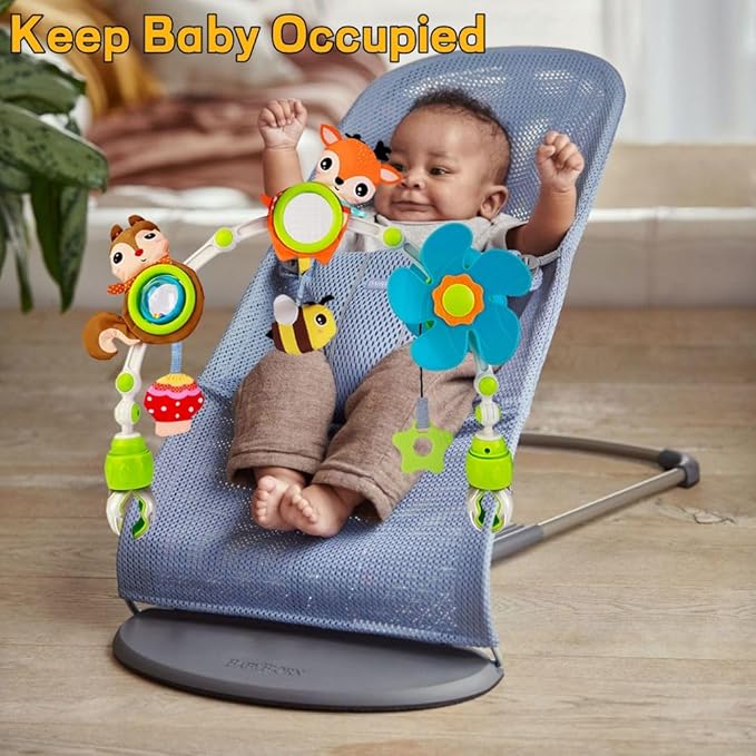 Baby Stroller Arch Mobile, Adjustable Musical Cirb Mobile Toys with Universal Clamps, Versatile Activity Toy Bar for Baby Bouncer Infant Car Seat Toy Stroller Toys Mobile for Bassinet Crib - Orange-CubbioJoy