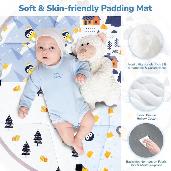 Baby Play Mat Tummy Time Mat with Exclusive Foldable Design, Stage-Based Skill Development Activity Gym Mat, Machine Washable Play Mat for Baby Girl with Gift Package-CubbioJoy