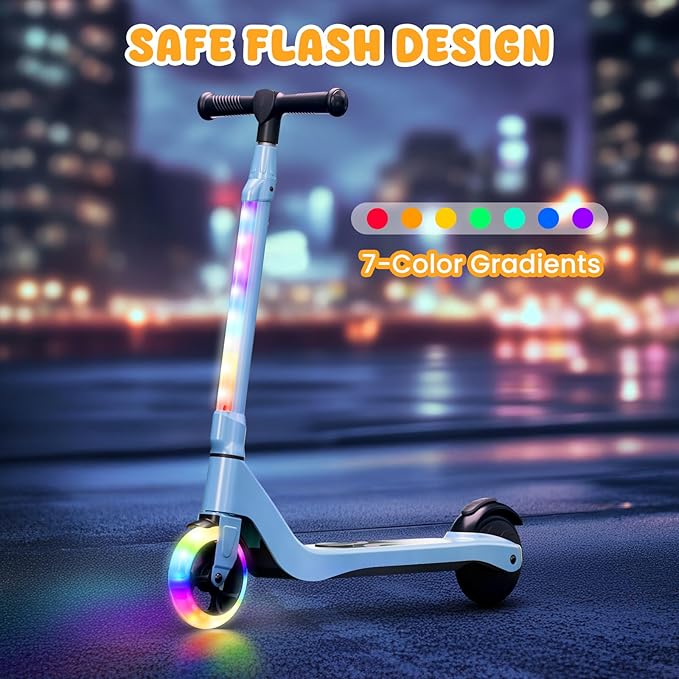 CBD Electric Scooter for Kids, 6 Mph Top Speed, Up to 5 Miles Range, 5.3" Solid Tires Wheel and Front Light, Kick Scooter Adjustable Height for Kids Age 6-12-CubbioJoy