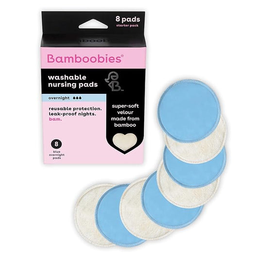 Bamboobies Overnight Nursing Pads, Ultra-Soft Velour, Reusable and Washable for Nightly Use, Leak-Proof Pads for Breastfeeding, 8 Pads-CubbioJoy