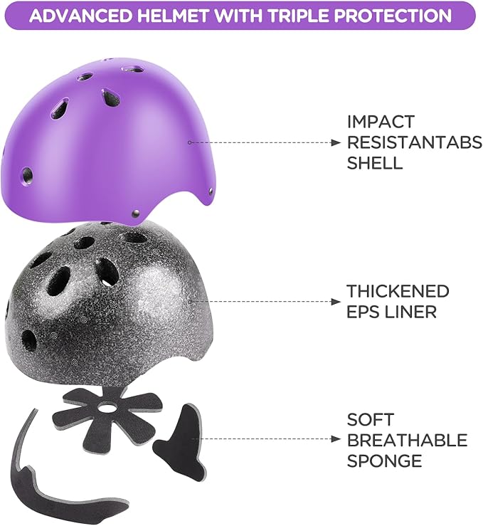 DaCool Kids Bike Helmet Set Skateboard Knee Pads - Kids Helmet Elbow Pads Wrist Guards Adjustable for 3~10yrs Girl Boy Kids Protective Gear Set for Sport Cycling Bike Roller Skating Scooter-CubbioJoy