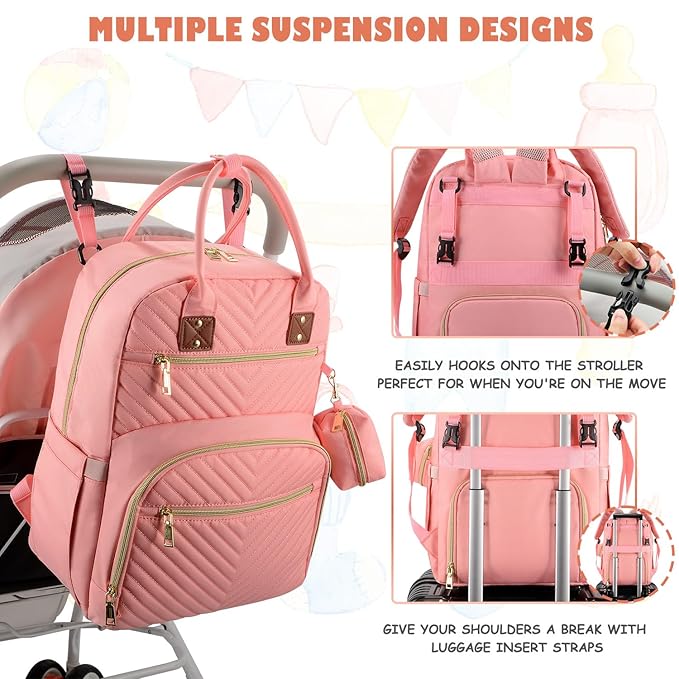 Baby Diaper Bag Backpack, Travel Diaper Bags for Baby Girl Boy Large Capacity Baby Bag Backpack for Women Light Pink-CubbioJoy