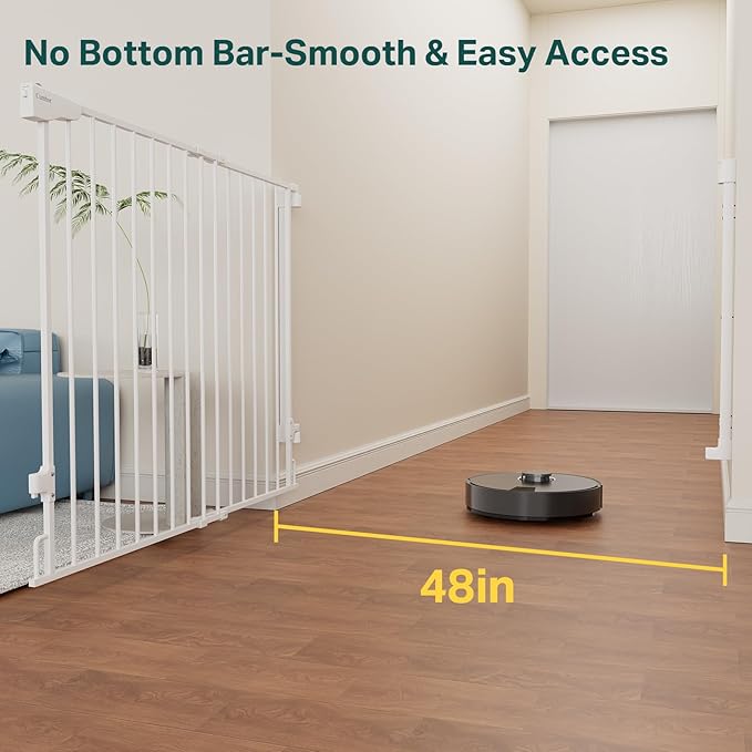 Cumbor 34" Extra Tall No Bottom Bar Baby Gate for Stairs, Auto Close Dog Gate Indoor for Larger Pets, 31.6-48" Hardware Mounted Safety Gate for Doorways, Wide Walk Thru Door for Easy Access (White)-CubbioJoy
