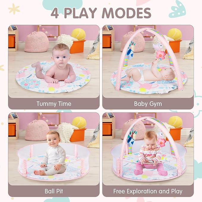 Activity Gym, Baby Play Gym Mat for Toddlers, 0-18 Months Tummy Time Play Mats, Infant Play Gym with Detachable Toys for Sensory Exploration and Motor Skill Development, PM2407-CubbioJoy