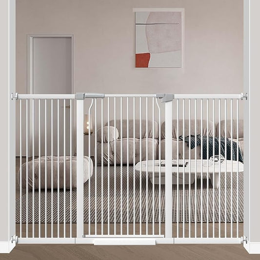 40.5" Extra Tall Baby Gate Pressure Mounted, 65.8"-68.5" Extra Wide Dog Pet Gate Indoor for Doorway, Metal Long Safety Child Gate, Auto Close Swinging Baby Gate for Kids Stairs, White-CubbioJoy