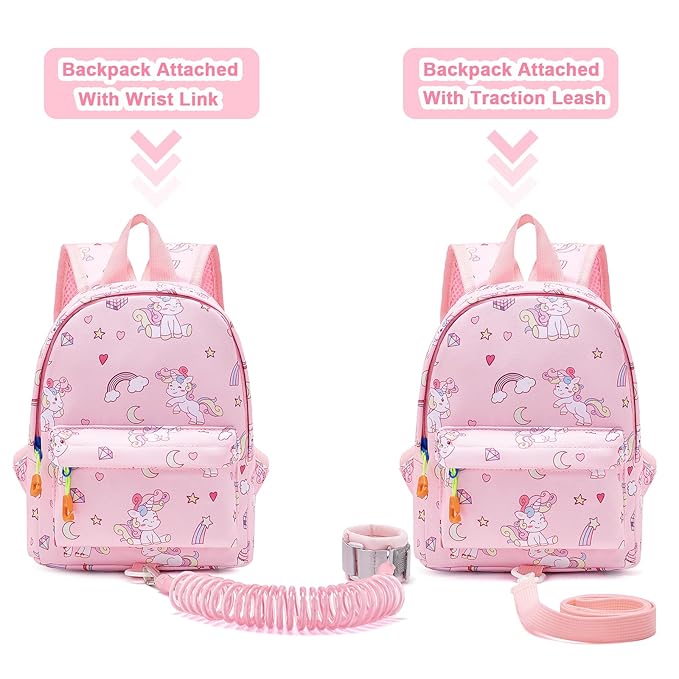 Accmor Toddler Backpack Leash with Anti Lost Wrist Link, Cute Mini Child Walking Harnesses Keep Kids Close Back Pack Rope Tether Rein for Baby Boys (Pink/Unicorn)-CubbioJoy