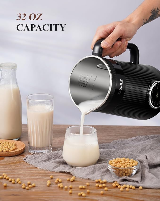 32oz Automatic Soy Machine for Homemade Almond, Oat, Coconut, Soy, Plant Based Milks and Non Dairy Beverages with Delay Start/Keep Warm/Self-Cleaning/Boil Water, Black-CubbioJoy