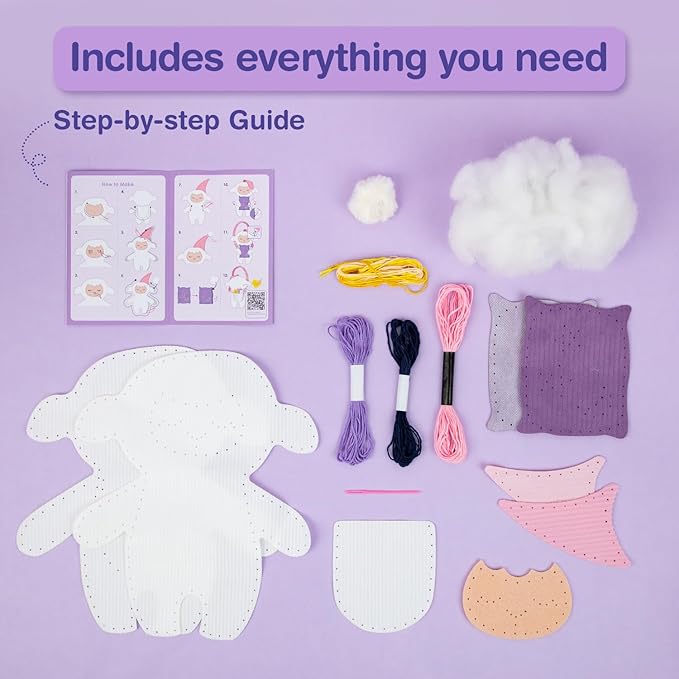 Avenir Sewing Kit for Kids Birthday Gifts for Kids Aged 6 Corduroy Fabric With Shoulder Strap Safe Needles Pre-cut Felt Easy DIY Arts and Crafts for Boys and Girls Stuff No Mess with Full Instructions-CubbioJoy