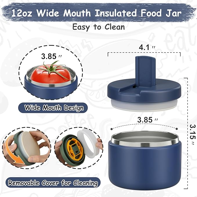 19oz Insulated Vacuum Food Jar with Buckle Lid Wide Mouth Soup Thermo for Hot Food Kids Leakproof Stainless Steel Lunch Container- Blue-1Pack-CubbioJoy
