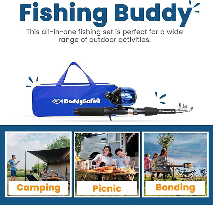 DaddyGoFish Kids Fishing Pole - Rod Reel Combo Tackle Box Starter Set - First Year Small Dock Gear Kit for Boys Girls Toddler Youth Age Beginner Little Children Junior Anglers Older Kids-CubbioJoy