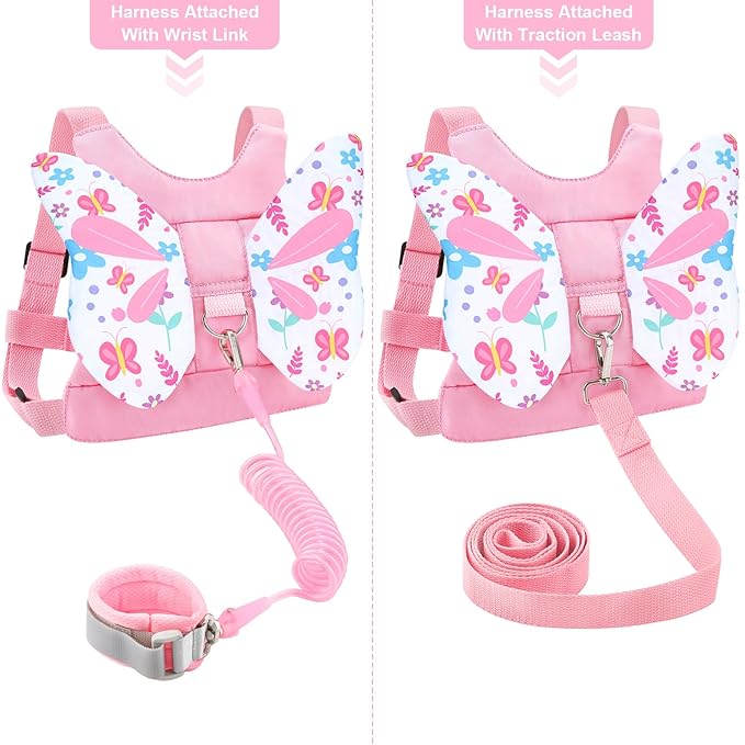 Accmor Toddler Harness Leash, 3 in 1 Cute Butterfly Kids Leash + Anti Lost Wrist Link for Outdoor Travel, Adorable Child Walking Harness Wristband Assistant Strap Belt Protector for Baby Girls (Pink)-CubbioJoy