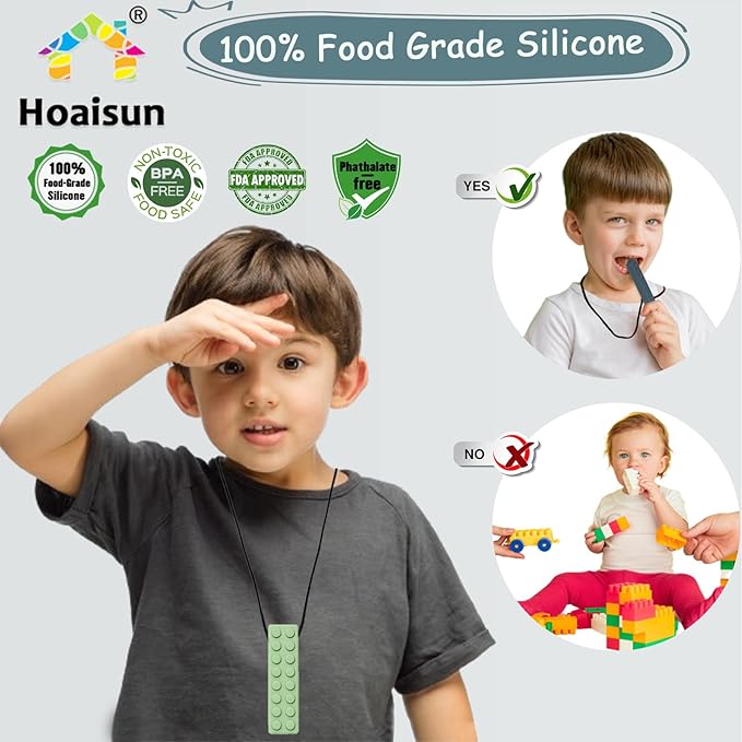 Chew Necklaces for Sensory Kids, 6 Pack Sensory Chew Necklaces for Boys and Girls with Autism, ADHD, SPD, Chewing (Morandi)-CubbioJoy