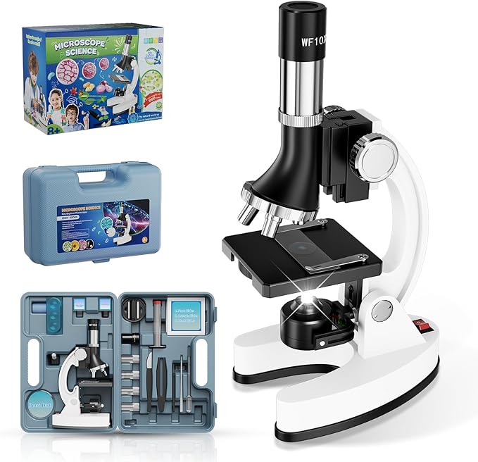 2400X Kids Microscope Science Kit - Handheld Microscope for Kids with Prepared Slides Metal Body LED Light Carrying Box Educational Compound Toy Set for Children Ages 8-12 5 Year Old Boys & Girls Gift-CubbioJoy