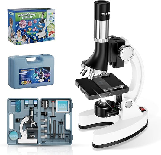 2400X Kids Microscope Science Kit - Handheld Microscope for Kids with Prepared Slides Metal Body LED Light Carrying Box Educational Compound Toy Set for Children Ages 8-12 5 Year Old Boys & Girls Gift-CubbioJoy