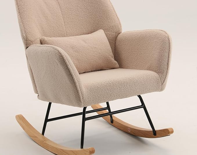 Boucle Accent Chair, Teddy Fabric Home Office Desk Chair No Wheels, Sherpa Furry Modern Dinging Chair, Living Room Bedroom Arm Chair, Girls Vanity Chair, Golden Finished, Light Camel-CubbioJoy