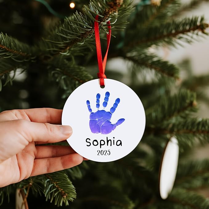 Baby Hand and Footprint Ornament - Baby's Frist Christmas Ornaments with Custom Photo, Name, Date - Personalized Baby Gifts, Newborn Keepsake, New Mom Gifts-CubbioJoy