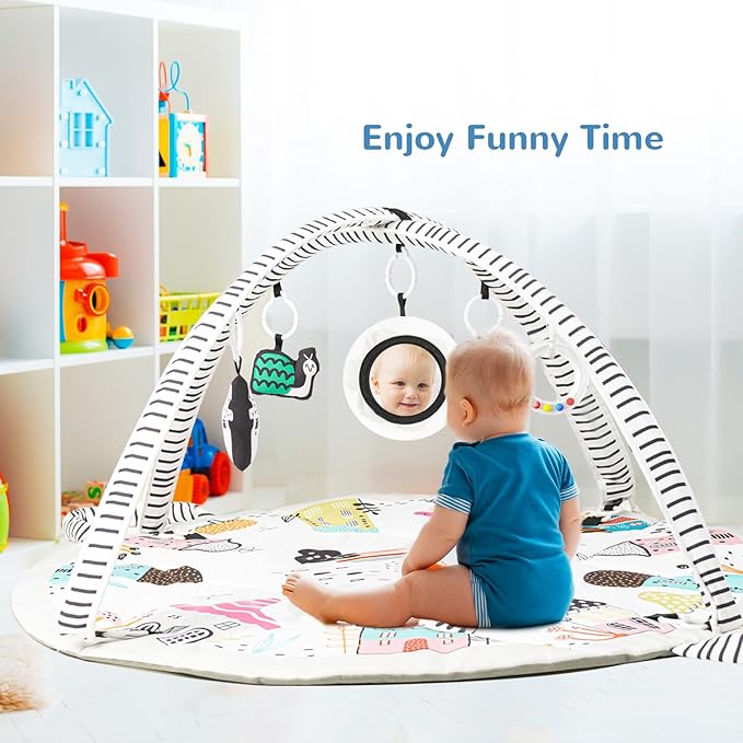 Baby Play Mat Tummy Time Mat with Exclusive Foldable Design, Stage-Based Skill Development Activity Gym, Machine Washable Baby Play Mats for Floor with Gift Package (Zebra)-CubbioJoy