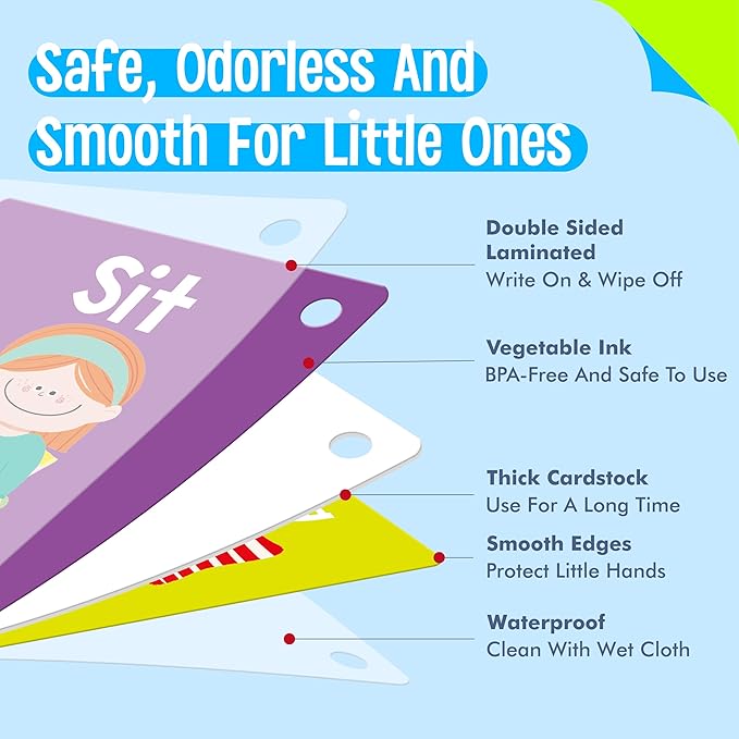 52 PCS Word Flashcards, 52 CVC Words & 52 CVCC, CCVC Words Double-Sided Cards with 2 Rings, Vocabulary Phonics Learning, Educational Tool for Preschool, Kindergarten, Toddlers-CubbioJoy