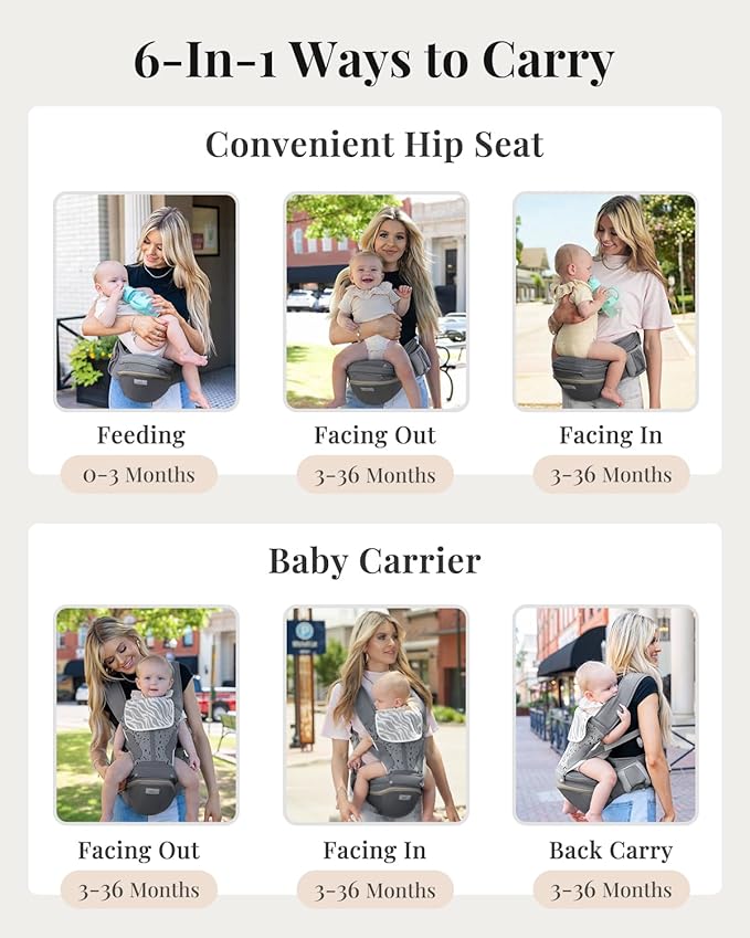 Baby Carrier Pro, MOMTORY Safety-Certified 6-in-1 Ultra Storage Baby Carrier Newborn to Toddler, Detachable Baby Holder Carrier with Hip Seat, Ergonomic Cozy Baby Front and Back Carrier for 7-50lbs-CubbioJoy