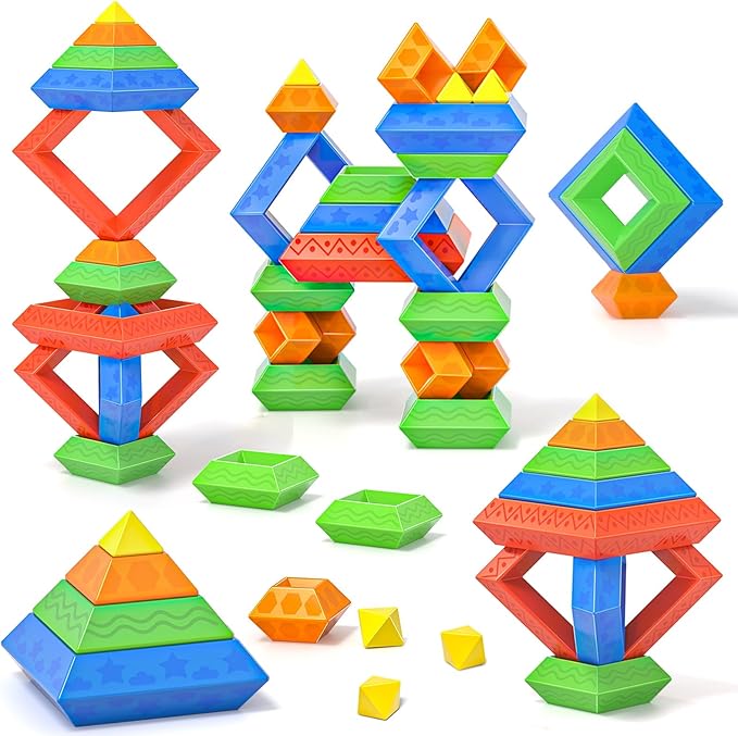 Blocks Building Toys for Toddlers 1-3 3-5, Pyramid Stacking Blocks Preschool Educational Toys for Ages 2 3 4 5 6 Boys & Girls Learning Stem Sensory Toys Kids Birthday, 30PCS-CubbioJoy