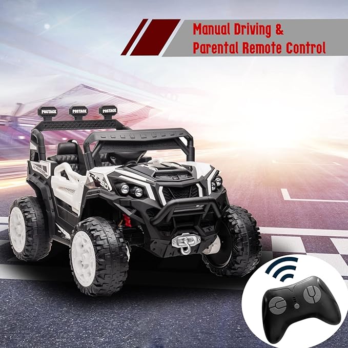 24V Ride On Car for Kids, 4x4 Kids Electric Car with Remote Control Off Road, Children Car with Bluetooth 3 Speeds LED Lights Storage Trunk,White-CubbioJoy