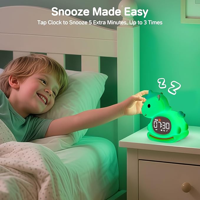 Alarm Clock for Kids with Night Light, Sleep Training Clock Time to Wake Clock, Rechargeable Silicone Light for Bedroom, Perfect Sleep Companion for Boys Girls, Blue Pony-CubbioJoy