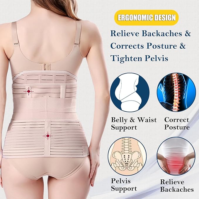 ChongErfei 3 in 1 Postpartum Support - Recovery Belly/waist/pelvis Belt Shapewear Slimming Girdle, Beige, L For Posture Correction-CubbioJoy