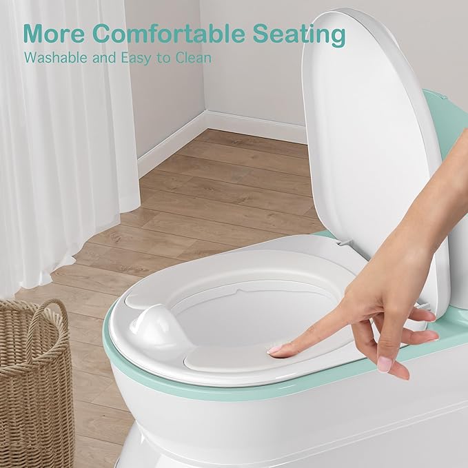 2-in-1 Toddler Potty Training Toilet - Larger Potty Chair & Detachable Training Seat for Boys & Girls Ages 1-3 with Flushing Sound, Wipes Storage, Toilet Paper Holder - Cyan-CubbioJoy