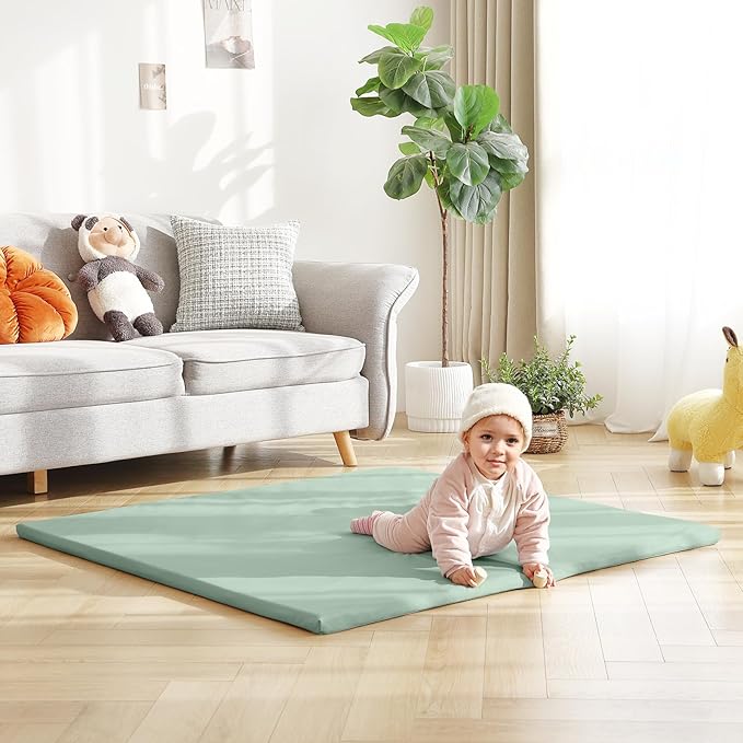 Baby Play Mat 48"x48" – Thick, Non-Slip Foam Mat for Babies and Toddlers. Foldable, Scrubbable, Odorless, and Soft, Ideal for Playpens, Crawling, and Indoor Playtime-Green-CubbioJoy