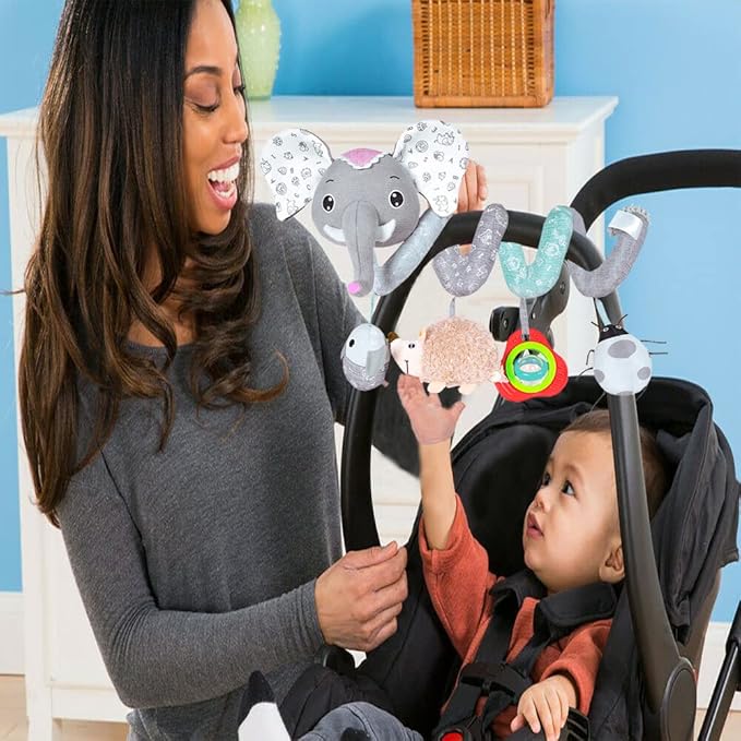 Car Seat Toys, Baby Activity Spiral Hanging Toys for Stroller Car Seat Crib Bar Bassinet Mobile, Musical Elephant Toys for Newborn Infant Boys Girls 0 3 6 12 Months-CubbioJoy