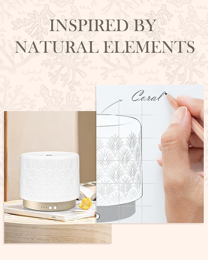 Ceramic Essential Oil Diffuser 280ml- Aromatherapy Diffuser with Ultrasonic Cool Mist Humidifier, Night Light, Timer, Auto Shut-Off, Large Room Aroma Diffuser for Home, Bedroom, Office, Yoga-CubbioJoy
