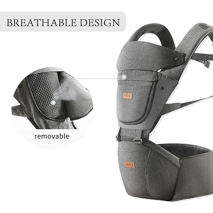 Baby Carrier with Hip Seat, Baby Carrier Newborn to Toddler, 6-in-1 Ways to Carry, All Seasons, Adjustable Baby Holder Carrier for Breastfeeding(Grey)-CubbioJoy