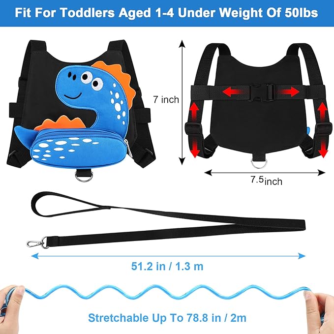 Accmor Toddler Harness Leash with Anti Lost Wrist Link, Cute Dinosaur Kids Harnesses Children Leashes, Baby Walking Harness Keep Child Close Wristband Strap for Boys Travel-CubbioJoy
