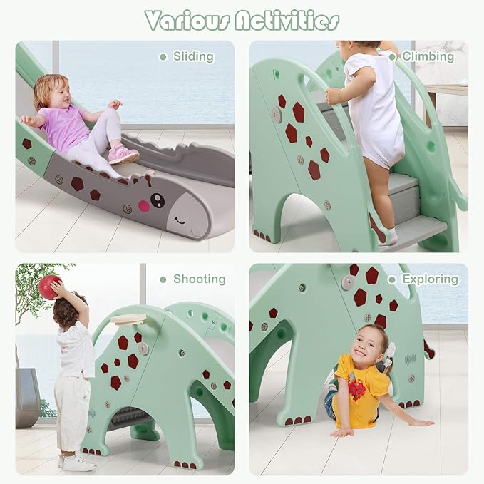 BABY JOY Toddler Slide, Kids Large Slide Play Climber Set with Long Slipping Slope, Basketball Hoop and Ball, Enclosed Steps, Easy Assemble Indoor Outdoor Backyard Freestanding Slides for Kids Age 1-8-CubbioJoy