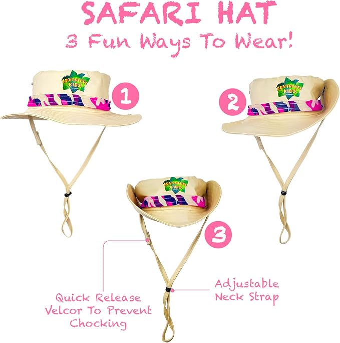 Bug Hunting Kit, Pink Safari Vest, Hat, Binoculars, Lg. Butterfly Net, Bug Container, Whistle, Flashlight, Magnifier, Thermostat, Compass, Age 3+-CubbioJoy