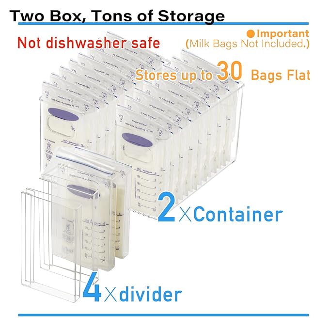 Breastmilk Storage Container with 4 Freezer Flattener Kit to Flatten Standing Breast Milk Bags in Organizer Bins Save Refrigerator Space |Vertical Storage-CubbioJoy