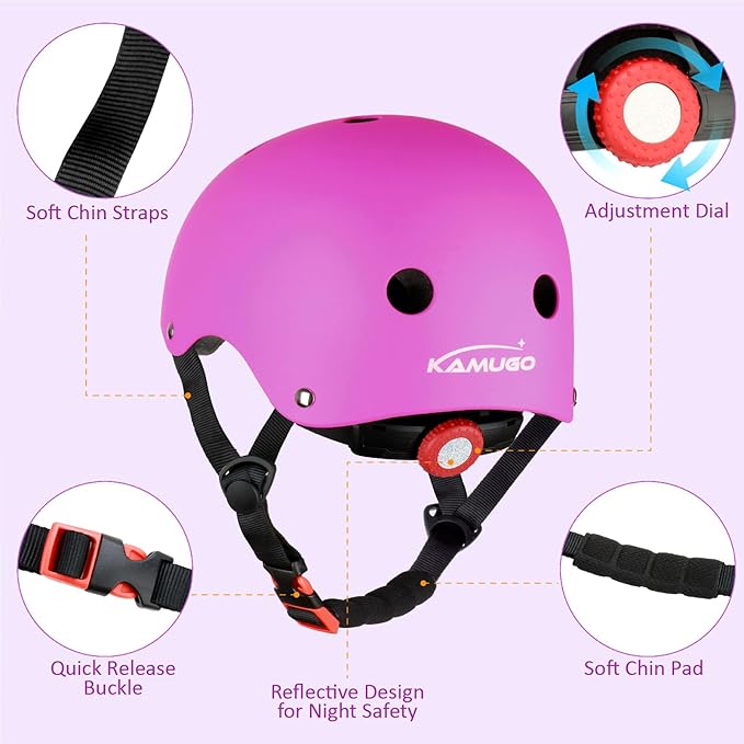 KAMUGO Kids Adjustable Helmet, with Sports Protective Gear Set Knee Elbow Wrist Pads for Toddler Age 2-8 Boys Girls, Bike Skateboard Hoverboard Scooter Rollerblading Helmet Set-CubbioJoy