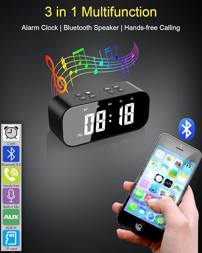 AFK Alarm Clock for Bedroom/Office,Digital Clock with Bluetooth Speaker,Small Alarm Clock for Heavy Sleepers Adults,Teens,Kids.-CubbioJoy