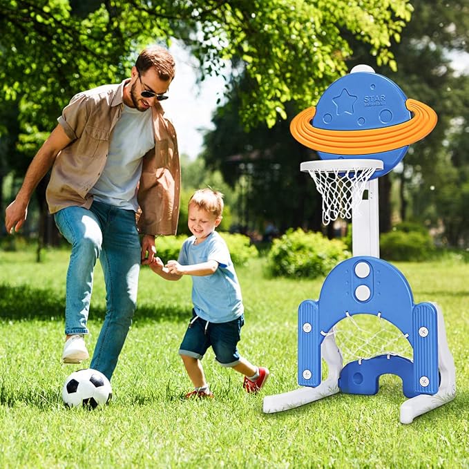 Costzon Kids Basketball Hoop, Toddler Sports Activity Center w/ 5 Adjustable Height Levels, Basketball Soccer Golf Game Set, Indoor Outdoor Basketball Hoop Set Gift for Baby Infant-CubbioJoy