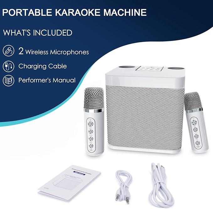 Karaoke Machine for Adults and Kids, Portable Bluetooth Karaoke Speaker with 2 Wireless Microphones for TV, Singing Karaoke for Home Party, Great Gifts for Boys and Girls-CubbioJoy
